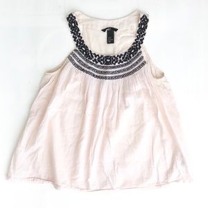 H&M Embroidered Blush Pale Pink Swing Crop Tank Top, Sz 4